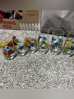 Smurf Peyo Collector Glasses 1982 Vintage Lot Of 6